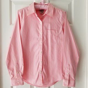 LL Bean Pink Striped Button Down Collar Wrinkle free Shirt XS
